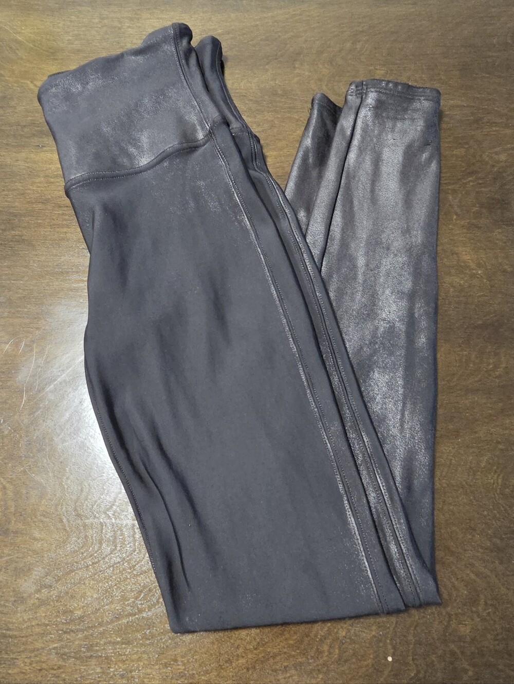 SPANX Faux Leather Leggings Women's Size L- Black Stretch Pants